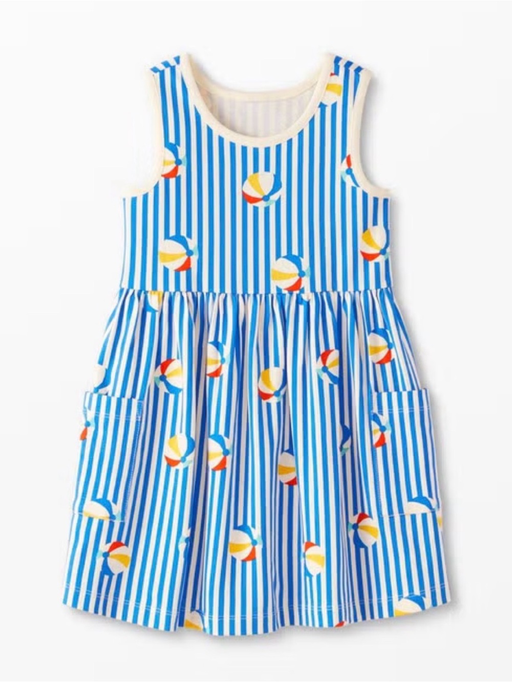Hanna Andersson Blue Striped Beach Ball Print Sleeveless Dress Sz 120cm